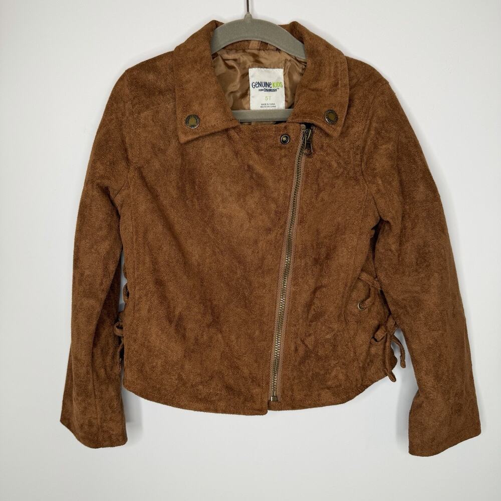 Osh Kosh Genuine Kids Faux Suede Western Jacket Size 5T Brown Side Laces